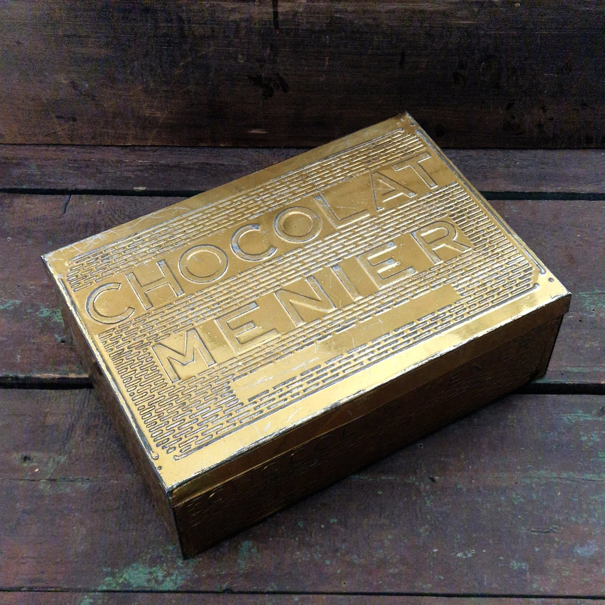Ancienne boîte publicitaire Chocolat Menier XL - Métal doré