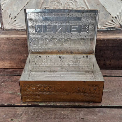 Ancienne boîte publicitaire Chocolat Menier XL - Métal doré