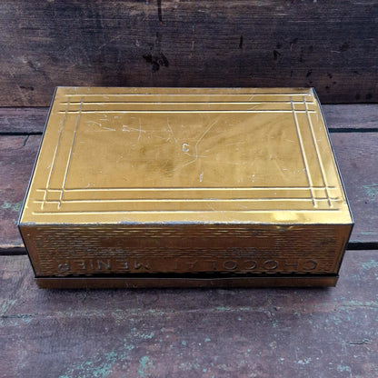 Ancienne boîte publicitaire Chocolat Menier XL - Métal doré