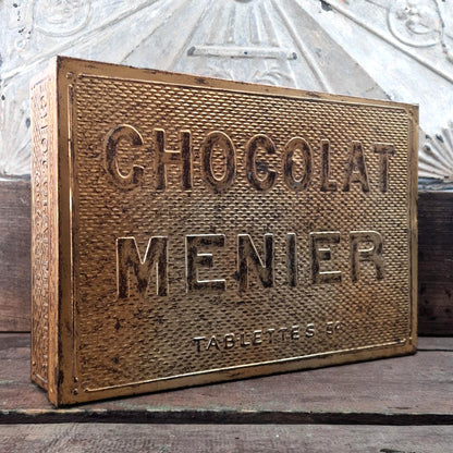 Boîte ancienne Chocolat Menier XXL - Tôle dorée