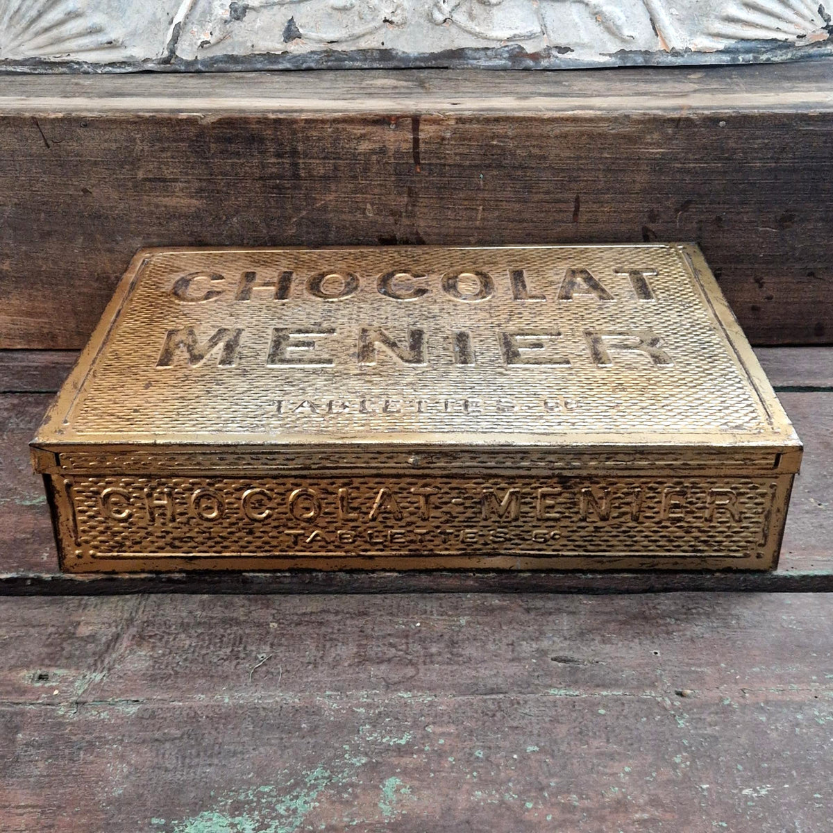 Boîte ancienne Chocolat Menier XXL - Tôle dorée