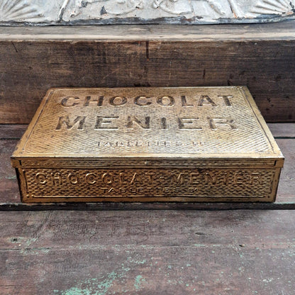 Boîte ancienne Chocolat Menier XXL - Tôle dorée