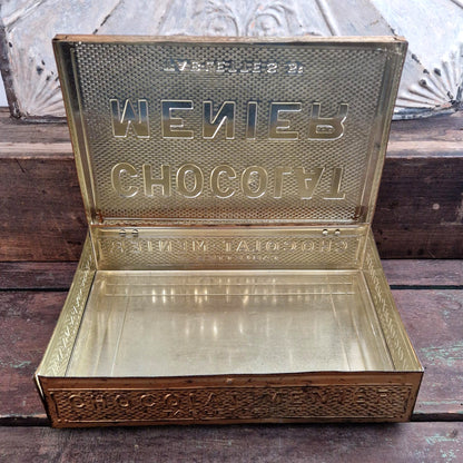 Boîte ancienne Chocolat Menier XXL - Tôle dorée
