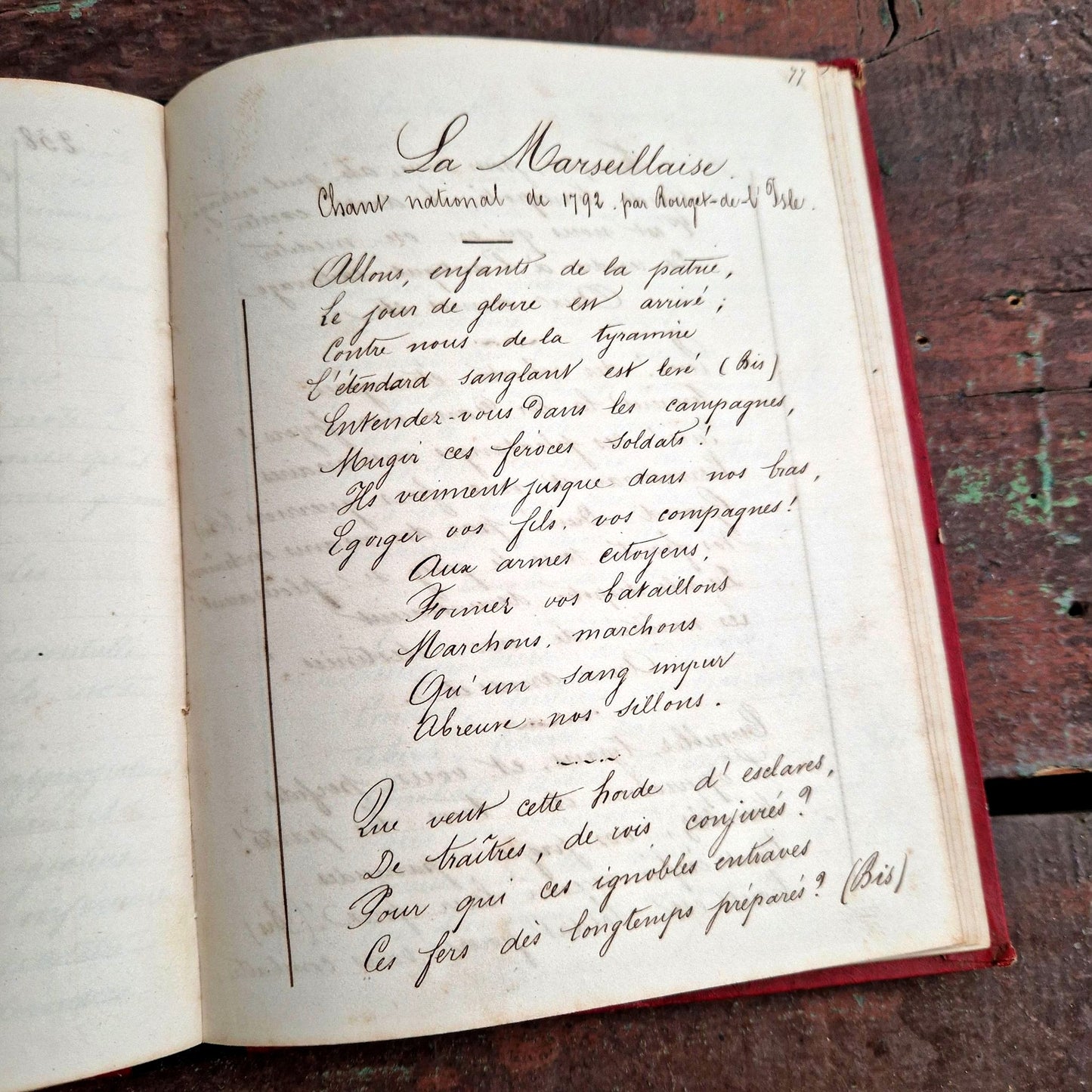 Ancien cahier de chansons patriotiques