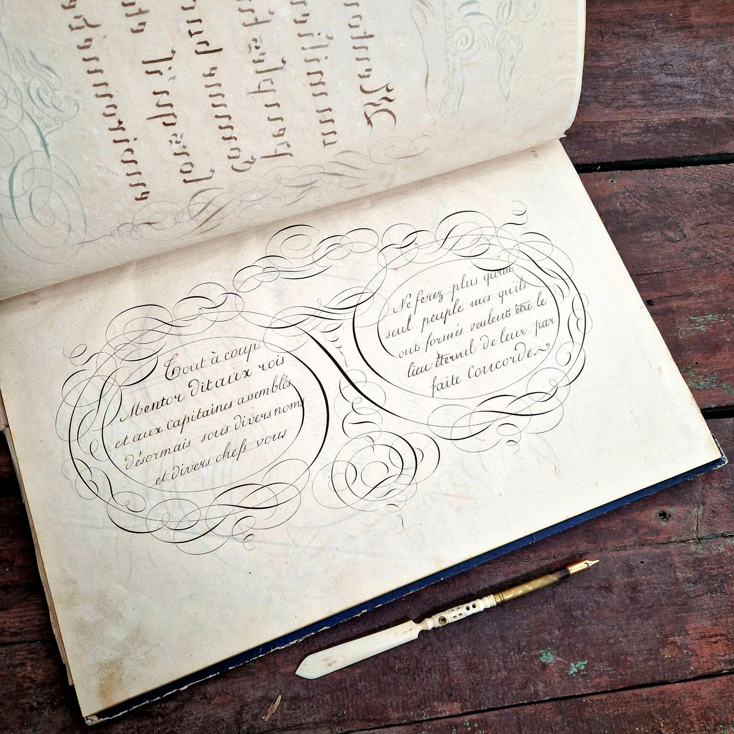 Ancien manuscrit de calligraphie et dessin 1835