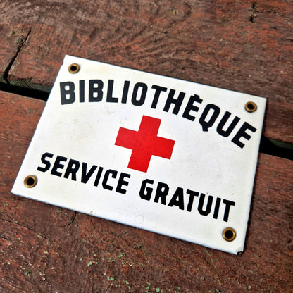 Ancienne plaque émaillée bibliothèque
