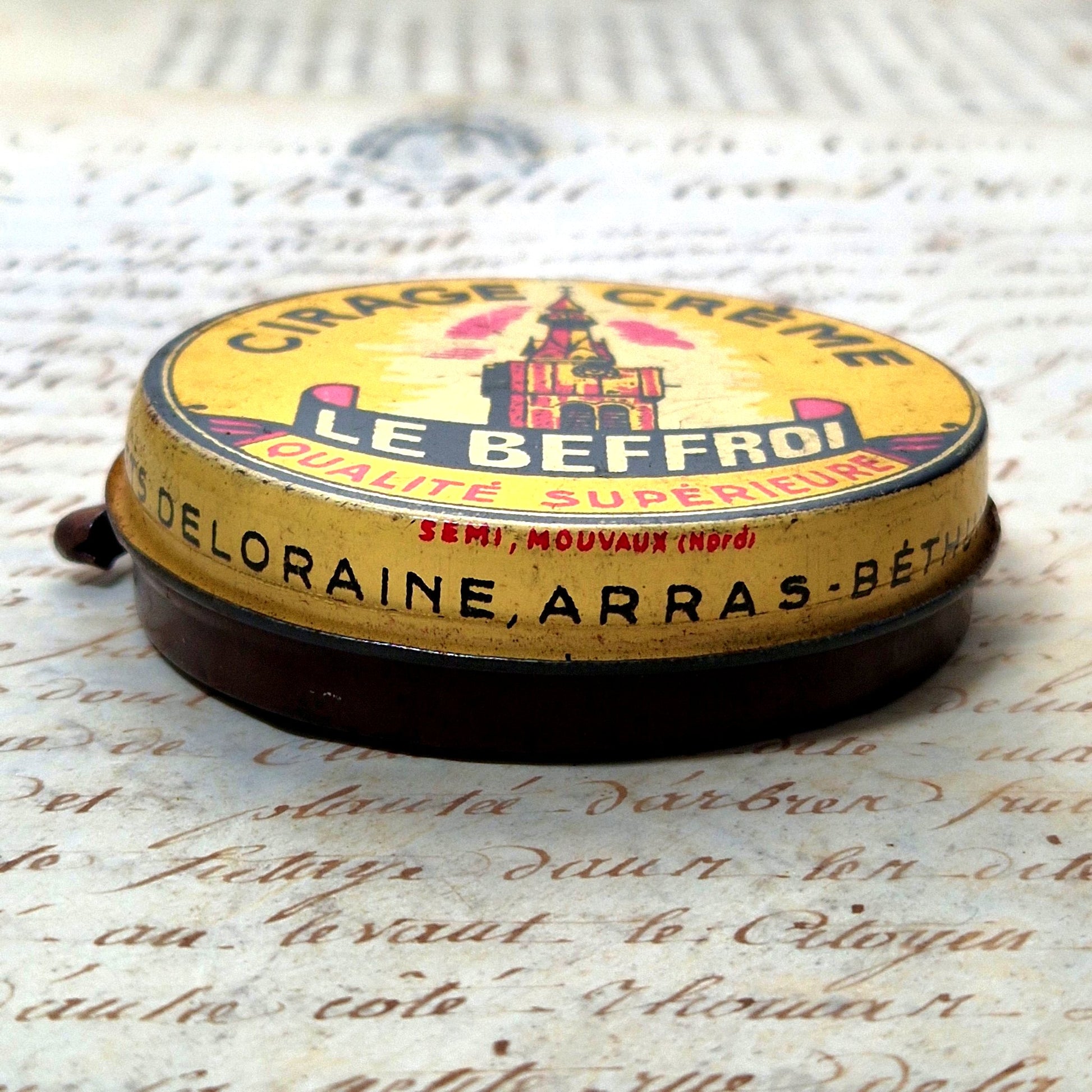 Antique Shoe Polish Tin Le Beffroi