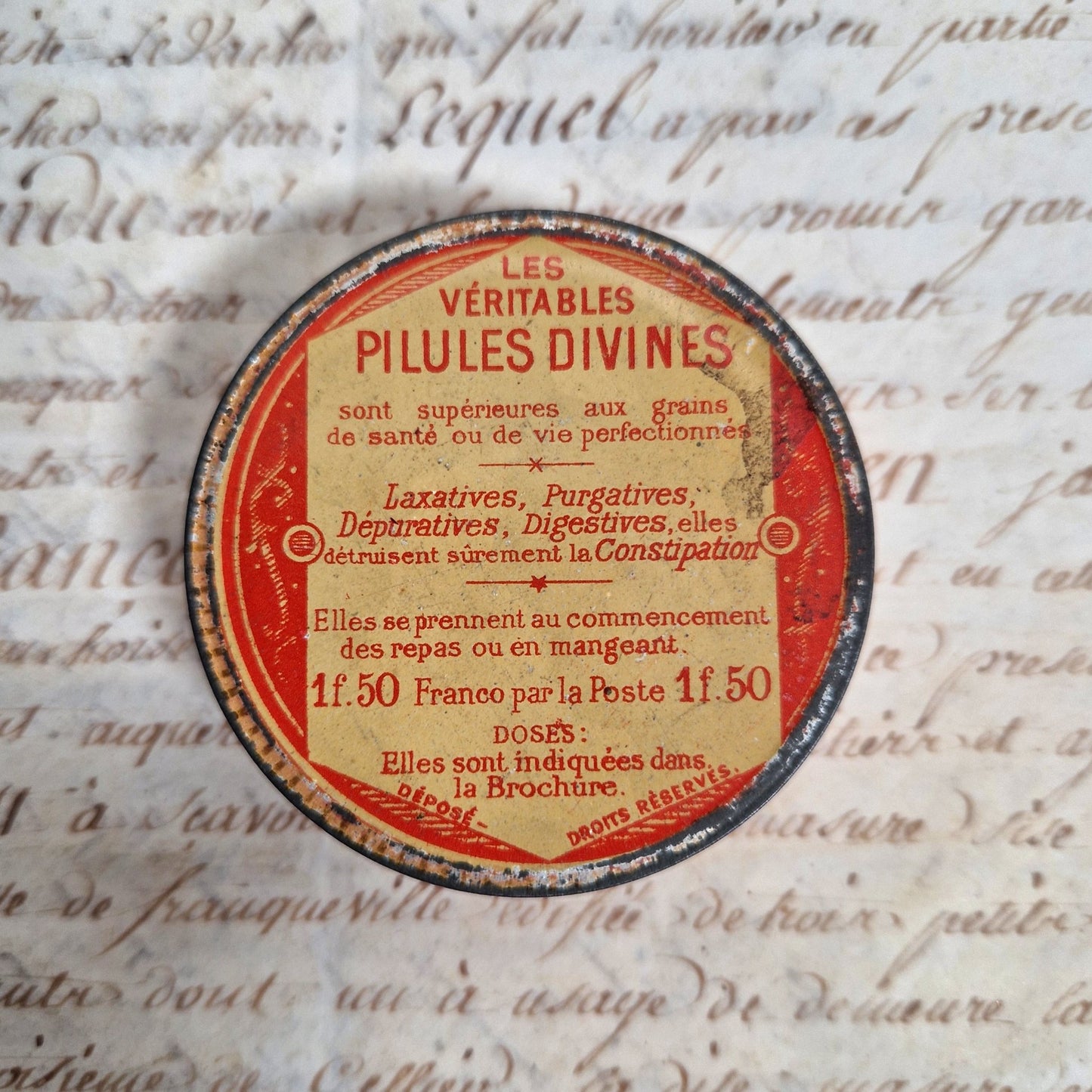 Antique Tin of Pilules Divines-Aperitive Laxative Pills