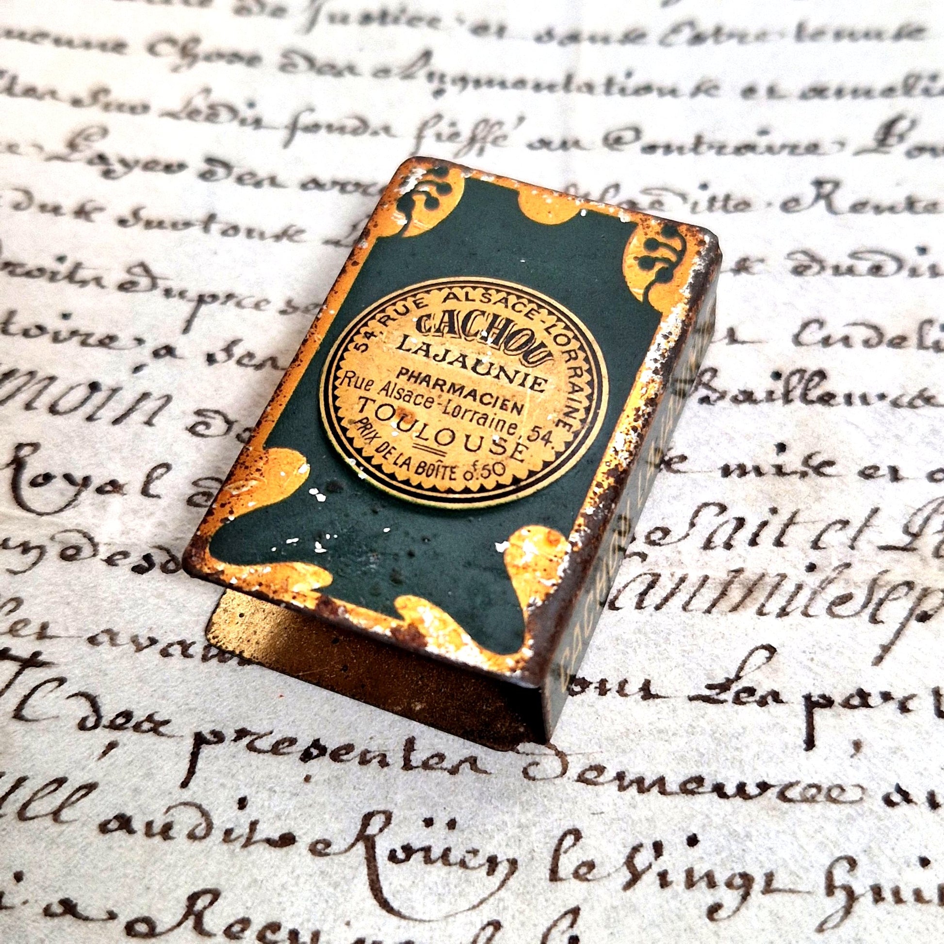 Antique advertising match box holder, Cachou Lajaunie