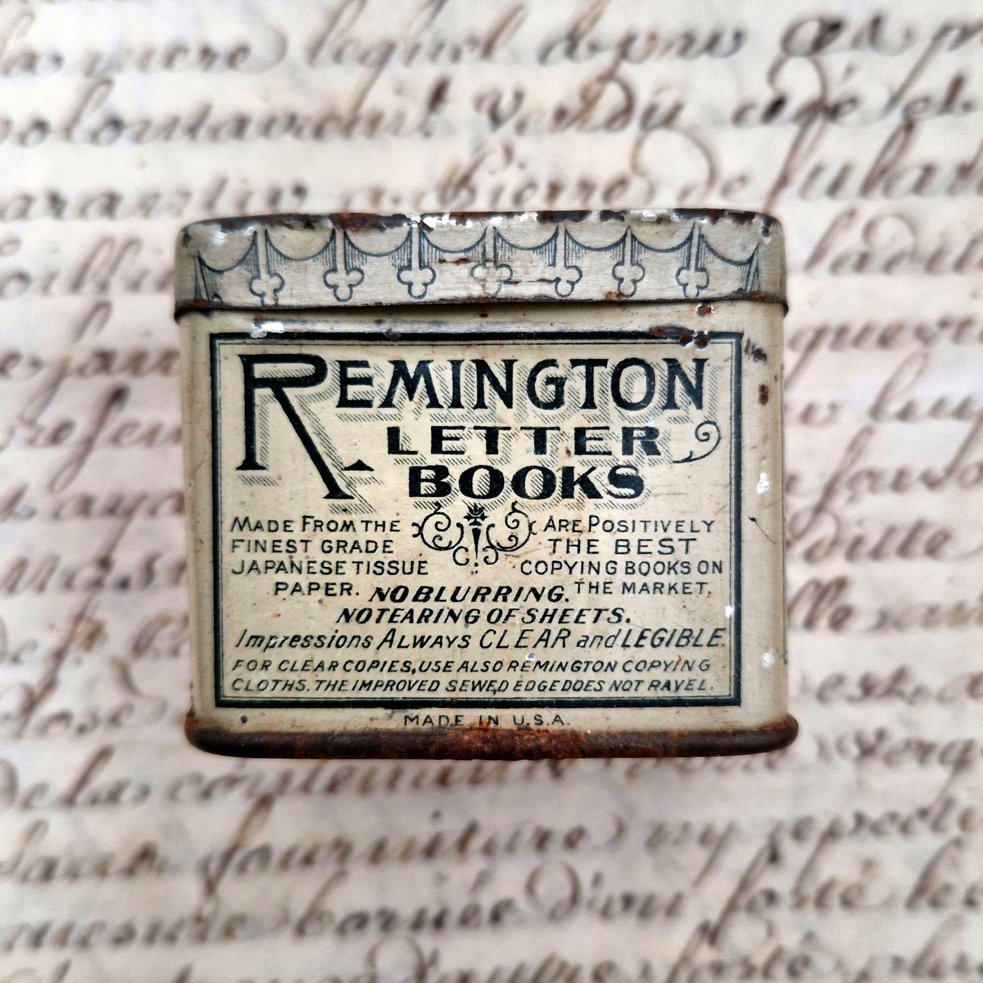 Antique advertising tin Remington Paragon Ribbon