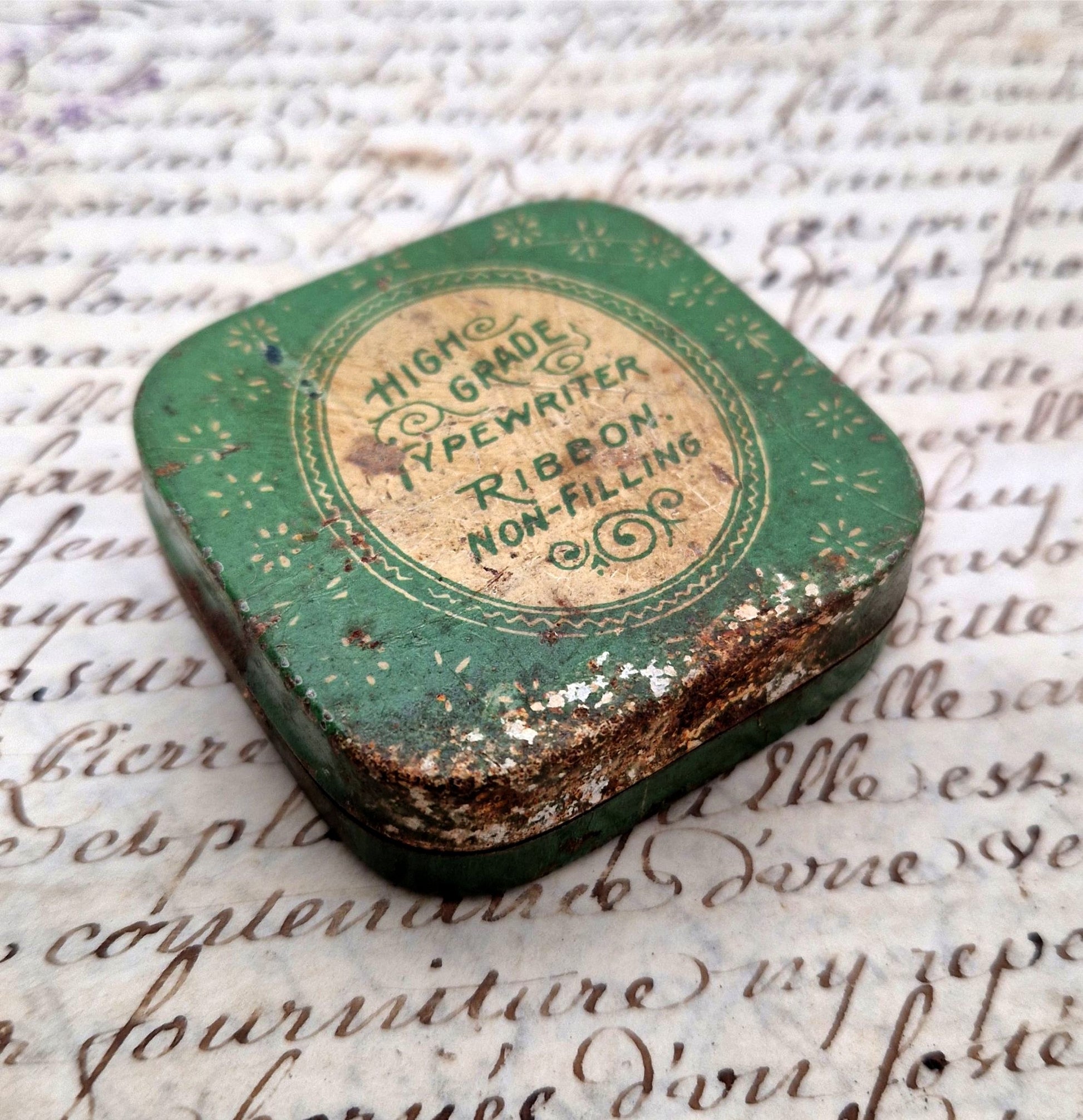 Antique metal tin for typewriter ribbon