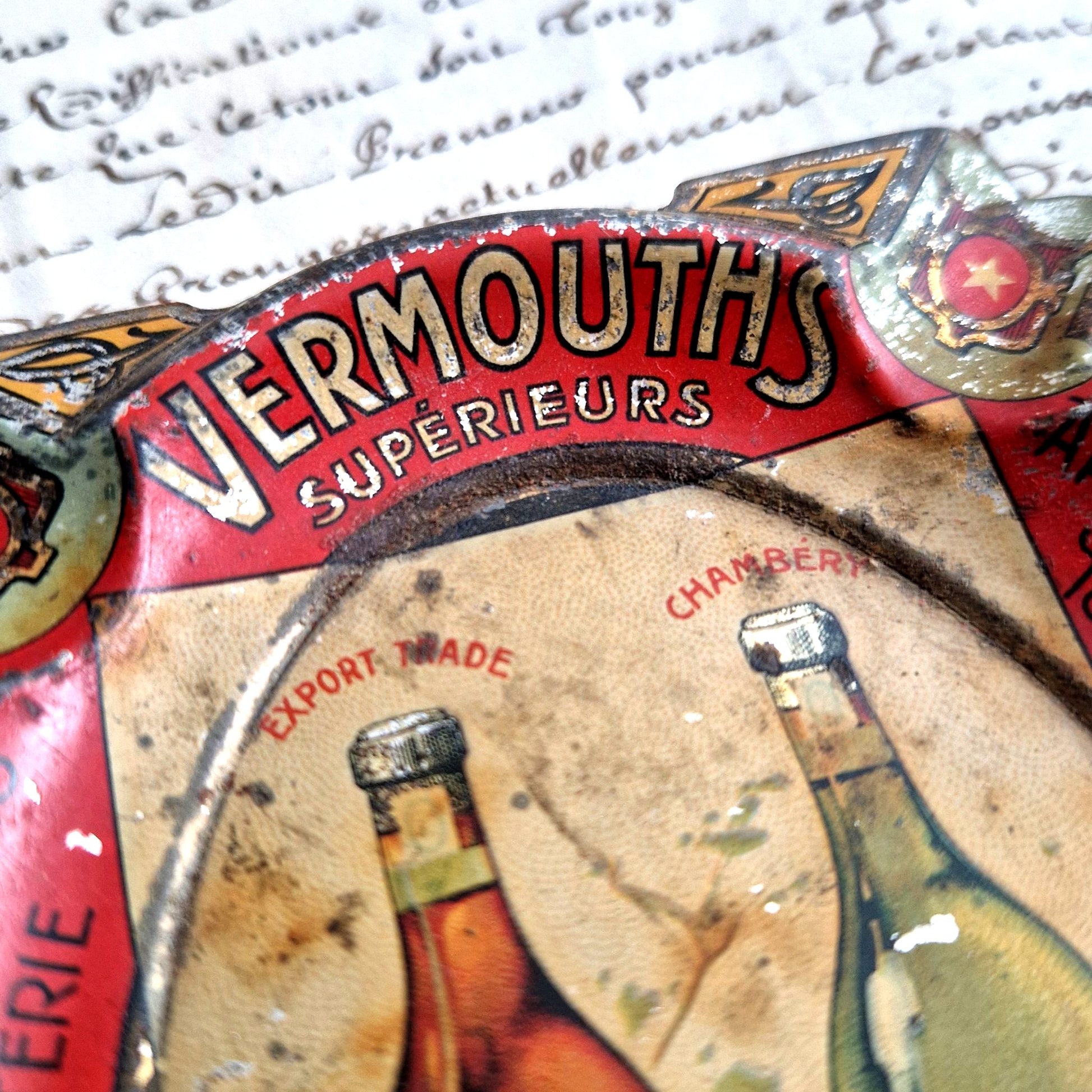 Antique tin advertising ashtray Vermouths