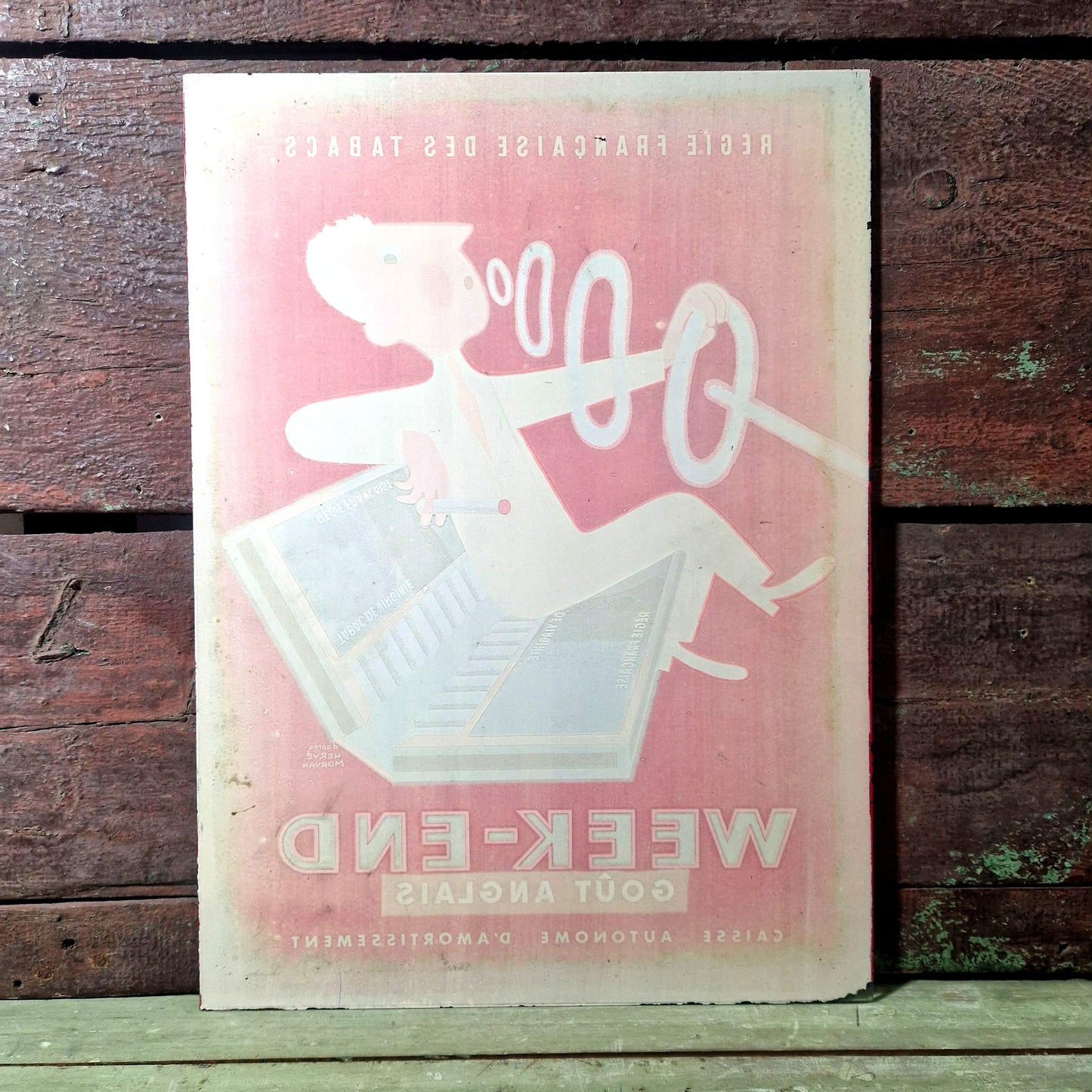 Antique tobacco glass sign Week-End