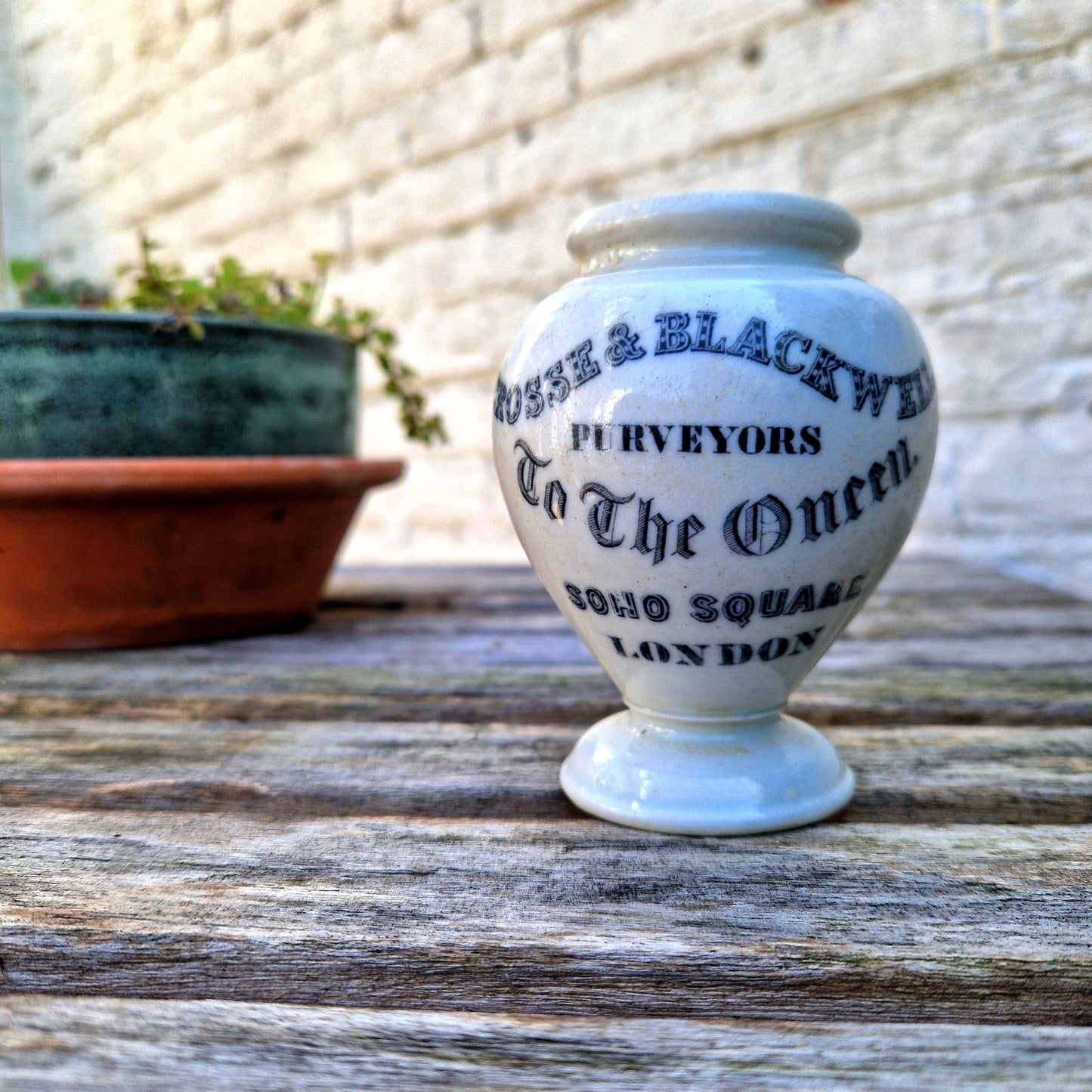 Antique enamel ceramic pot Crosse and Blackwell