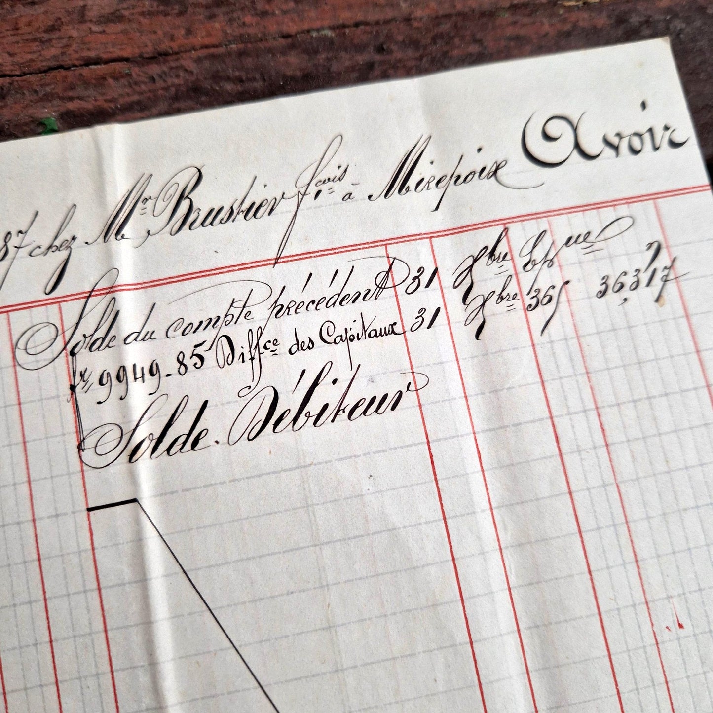 Calligraphie comptable 1888