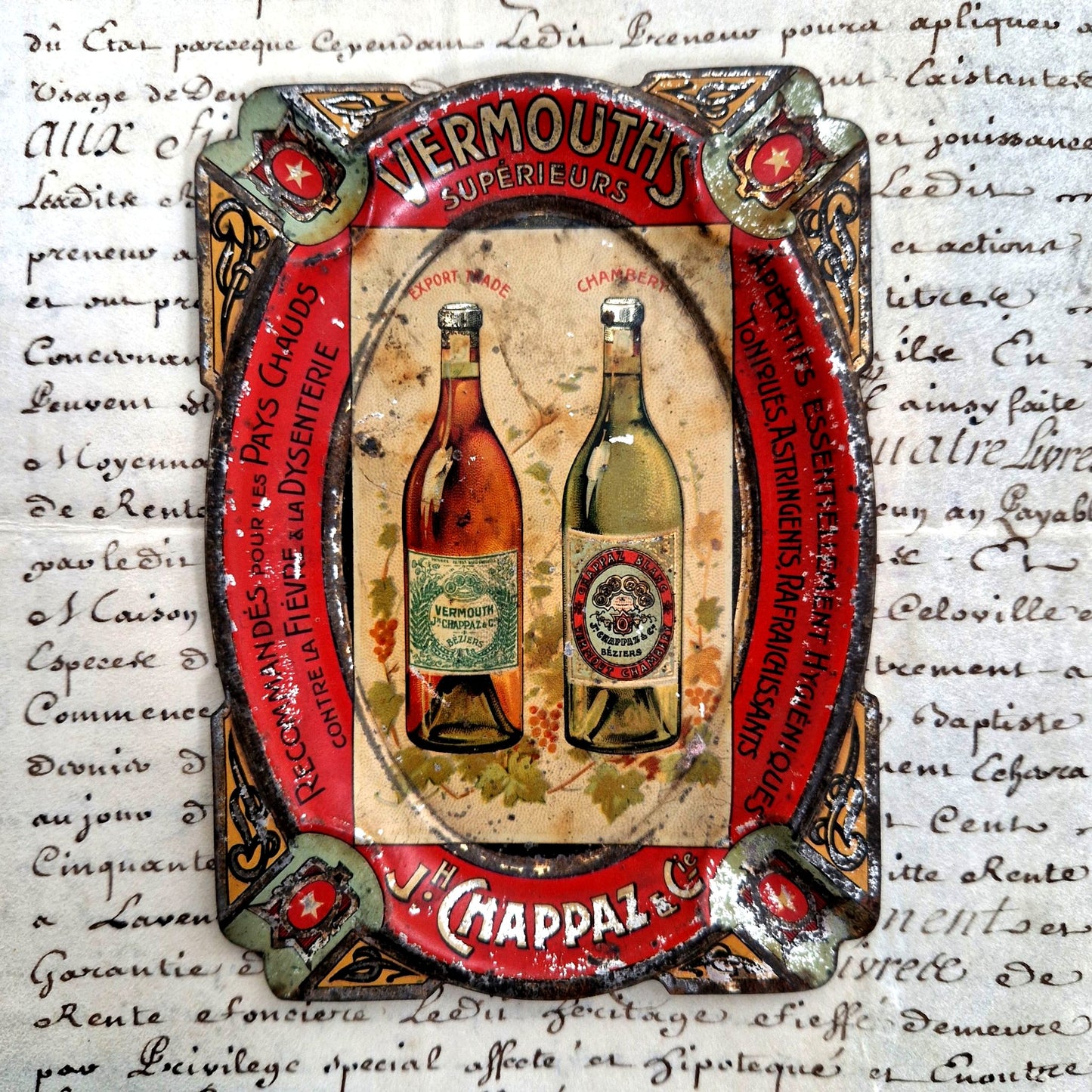 Cendrier publicitaire en tole lithographiee vermouth