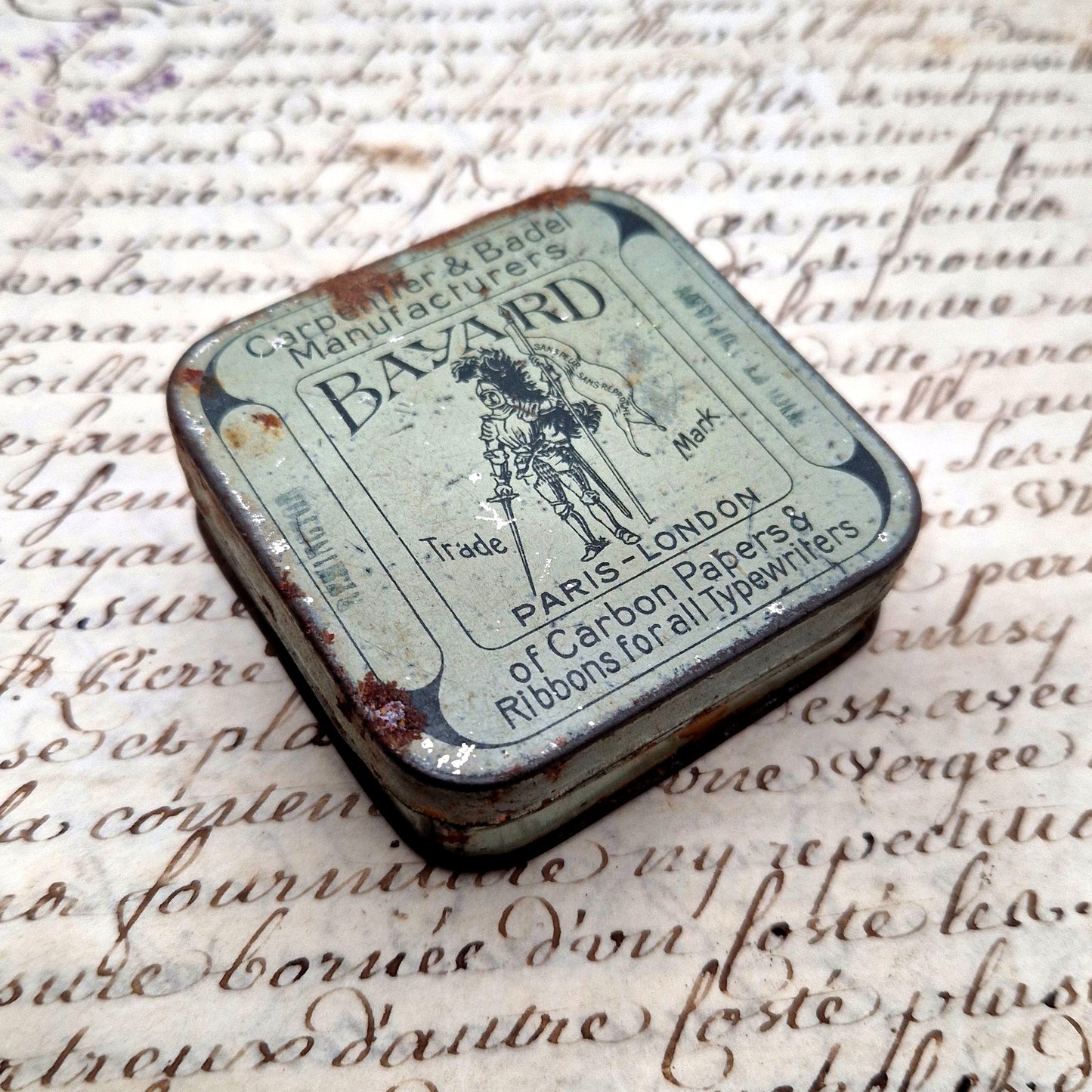 Old Lithographed Tin Box Bayard Ribbon