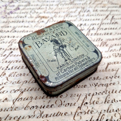 Old Lithographed Tin Box Bayard Ribbon