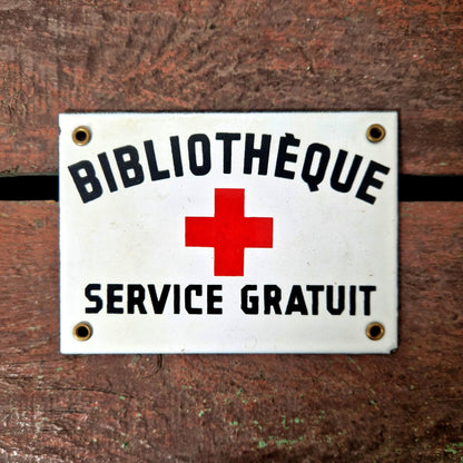 Plaque émaillée bibliothèque infirmerie