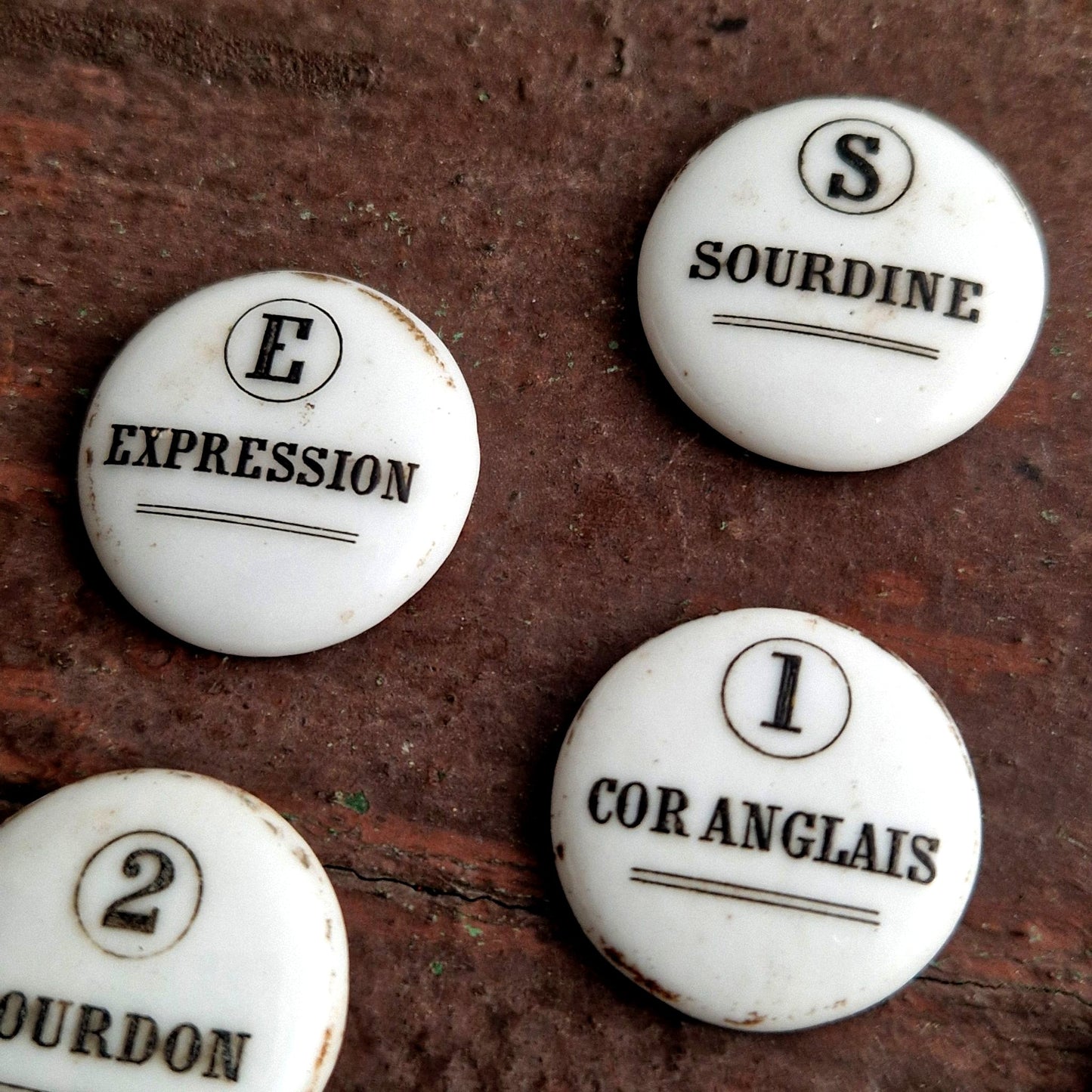 Porcelain enameled harmonium buttons