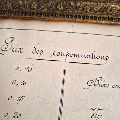 affiche de prix de boissons café 1900