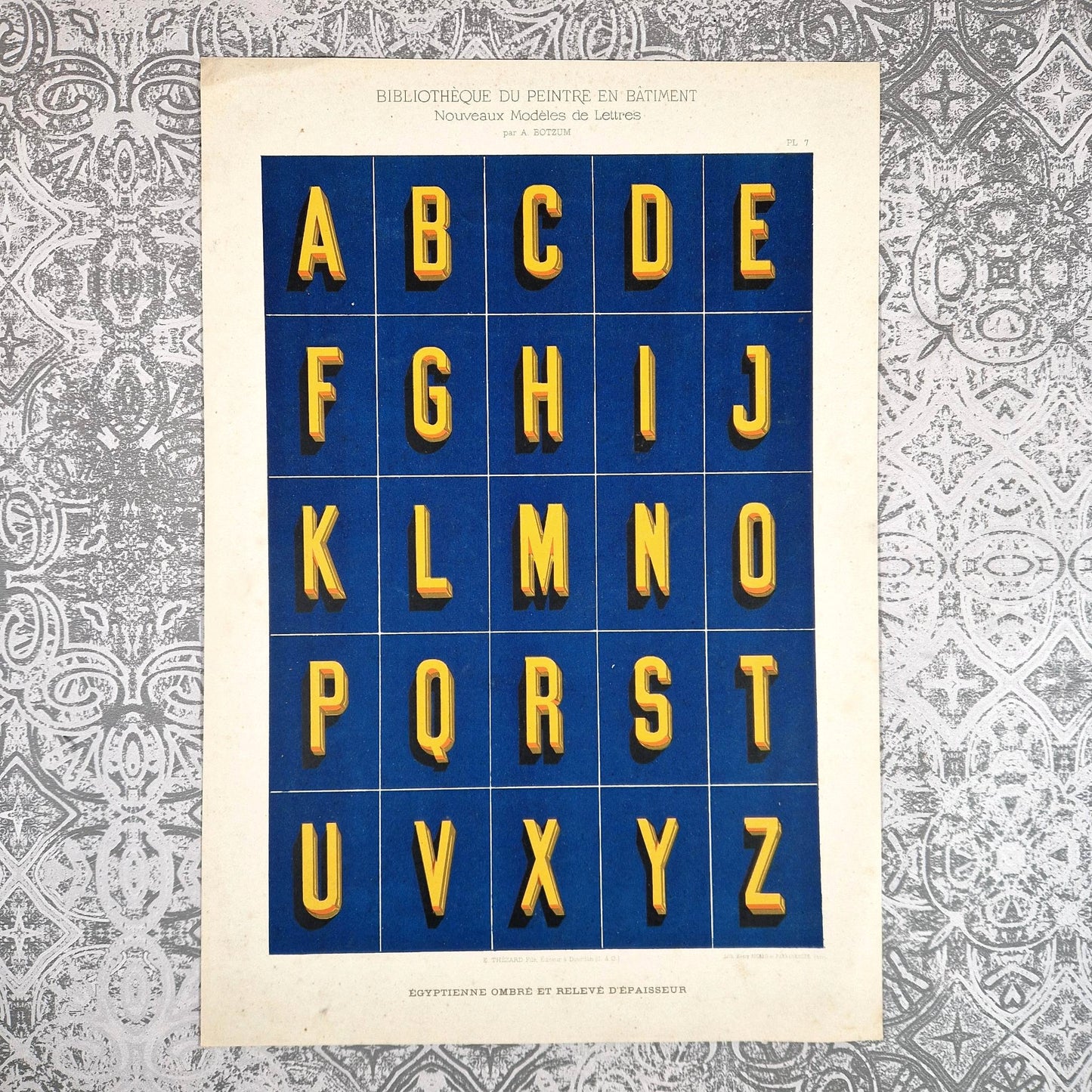 alphabet egyptien ombre jaune bleu