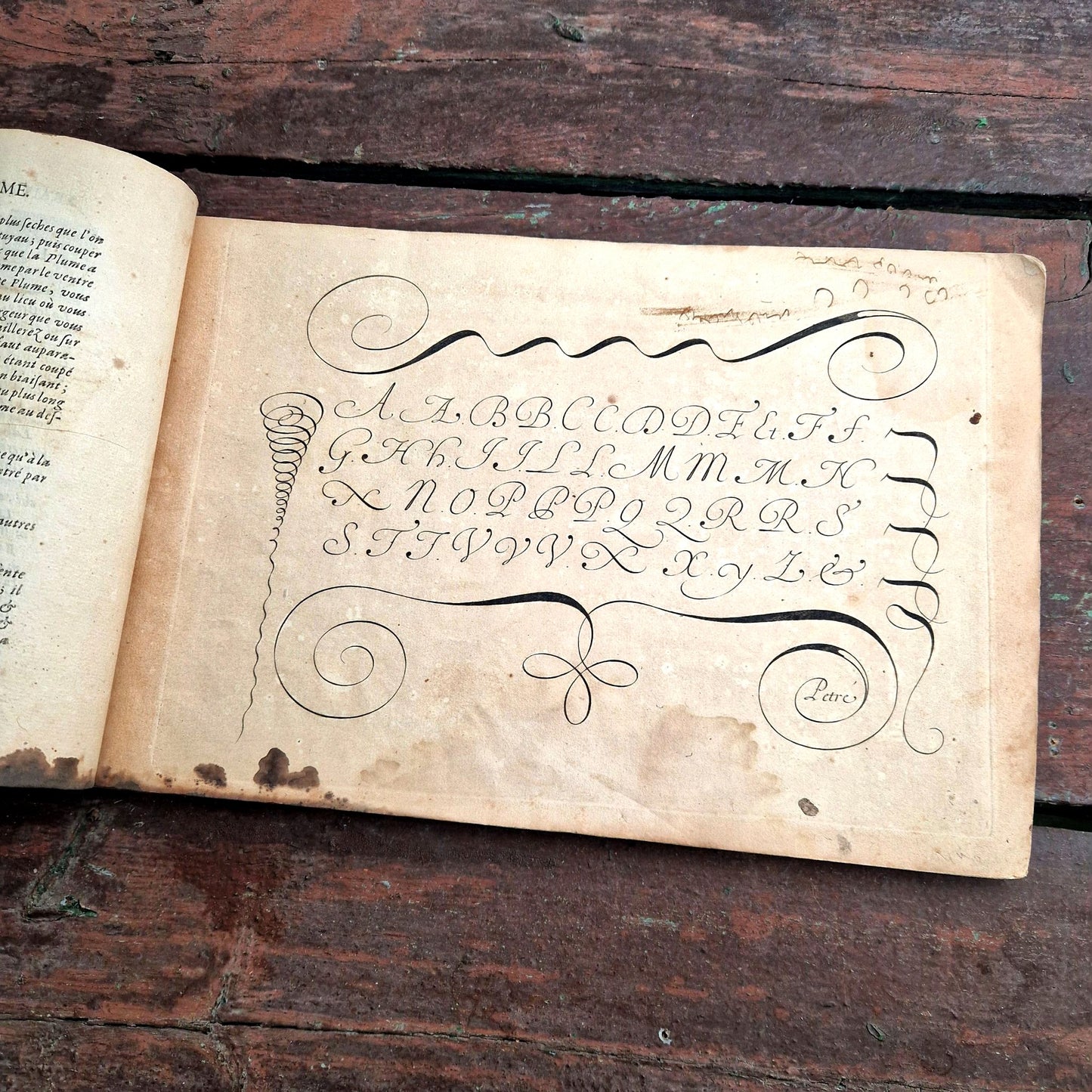 alphabet ornemental volutes gravé