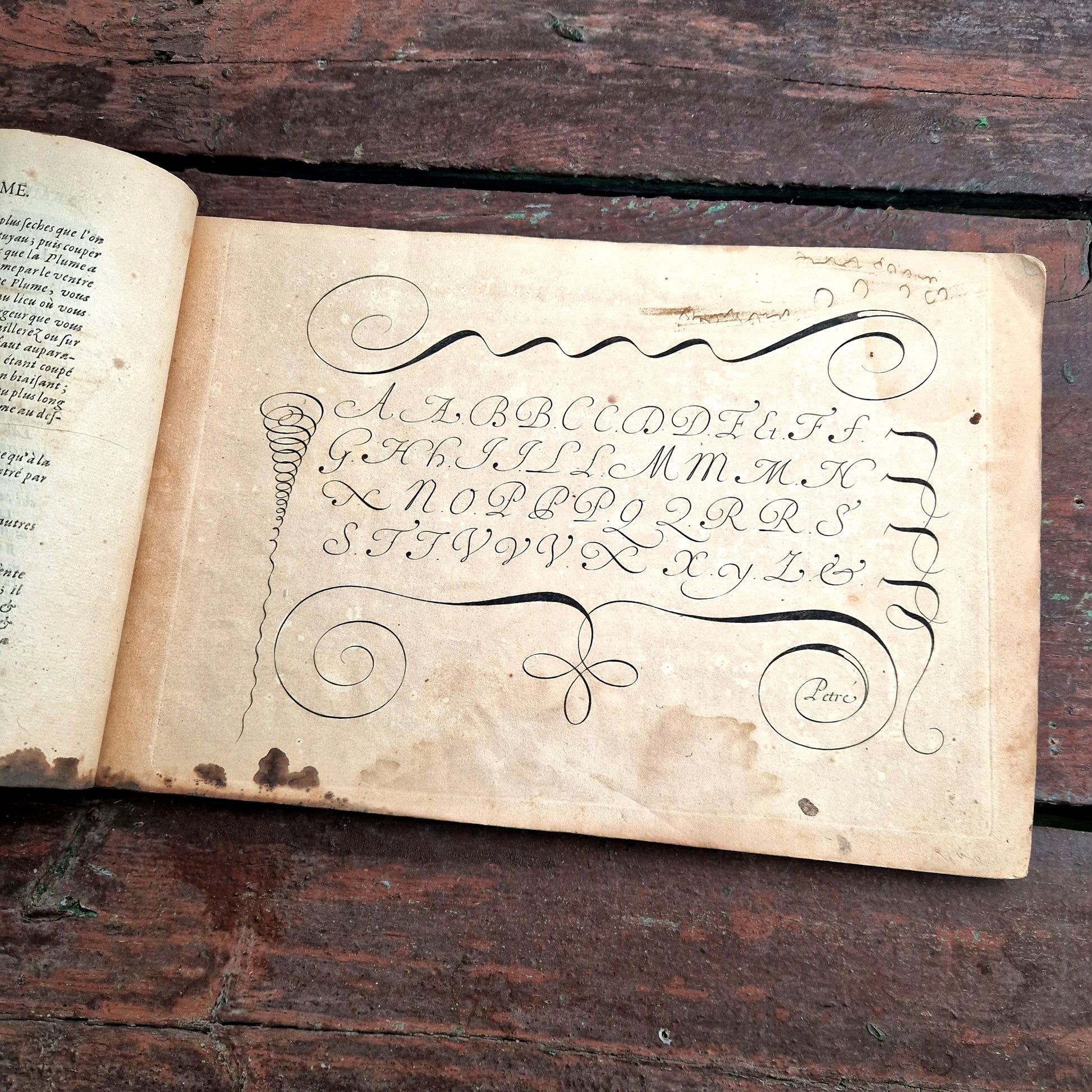 alphabet ornemental volutes gravé