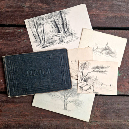 ancien album de dessins et poésies XIXe