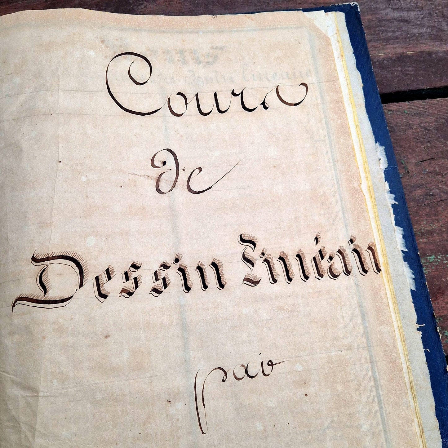 ancien cahier cours de dessins lineaires