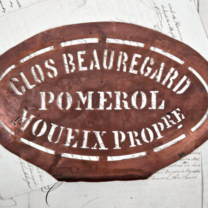 ancien pochoir cuivre bordeaux pomerol