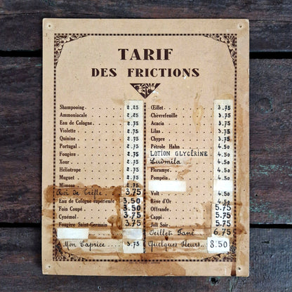 ancien tarif frictions coiffeur 1934