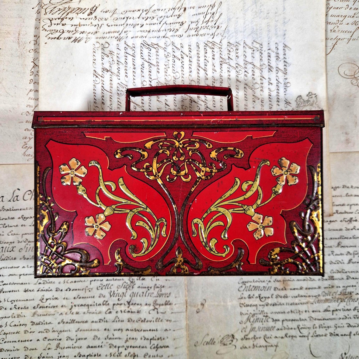 ancienne boite metal olibet biscuit art nouveau