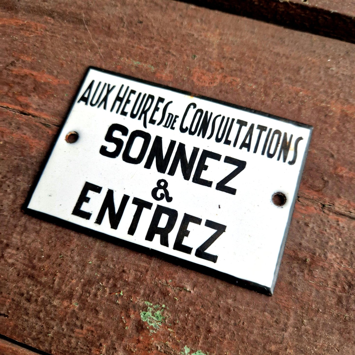 ancienne plaque émaillée heures consultations