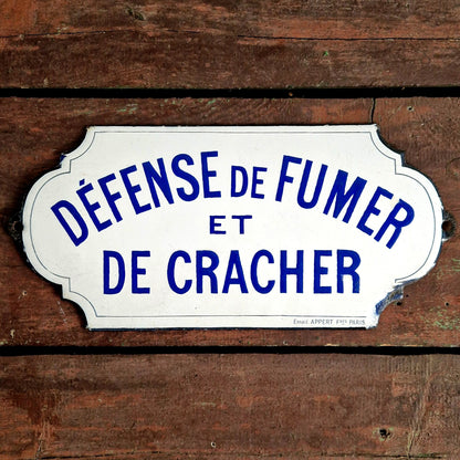 ancienne plaque emaillee defense de fumer et de cracher