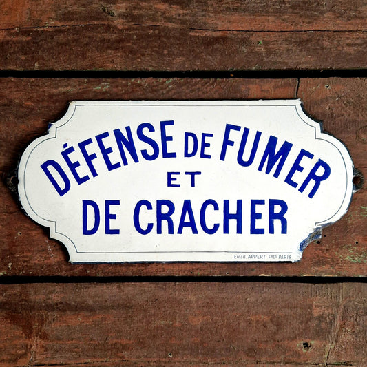 ancienne plaque emaillee defense de fumer et de cracher