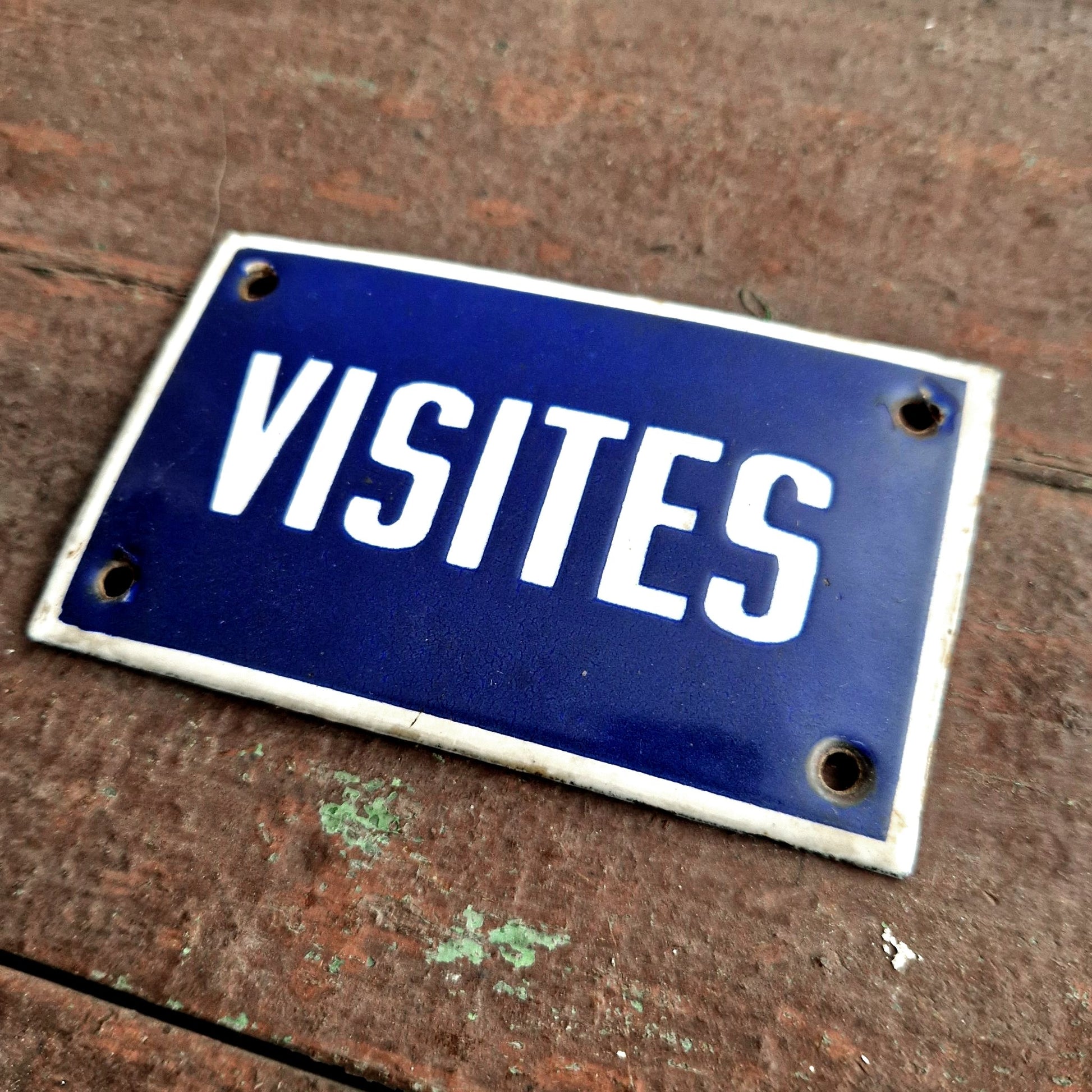 ancienne plaque émaillée visites bleu