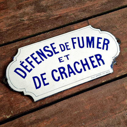 ancienne plaque d'utilité défense de fumer et de cracher