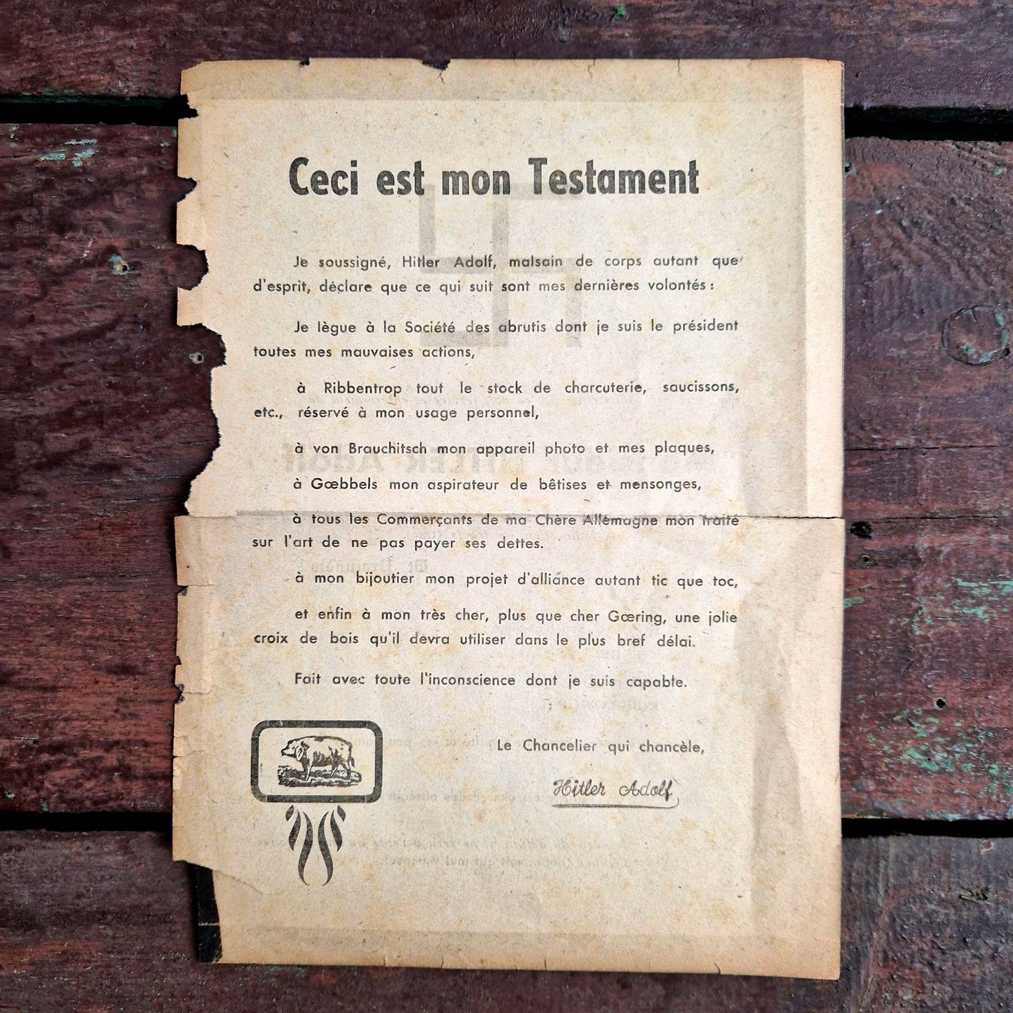 anti hitler funeral parody pamphlet front