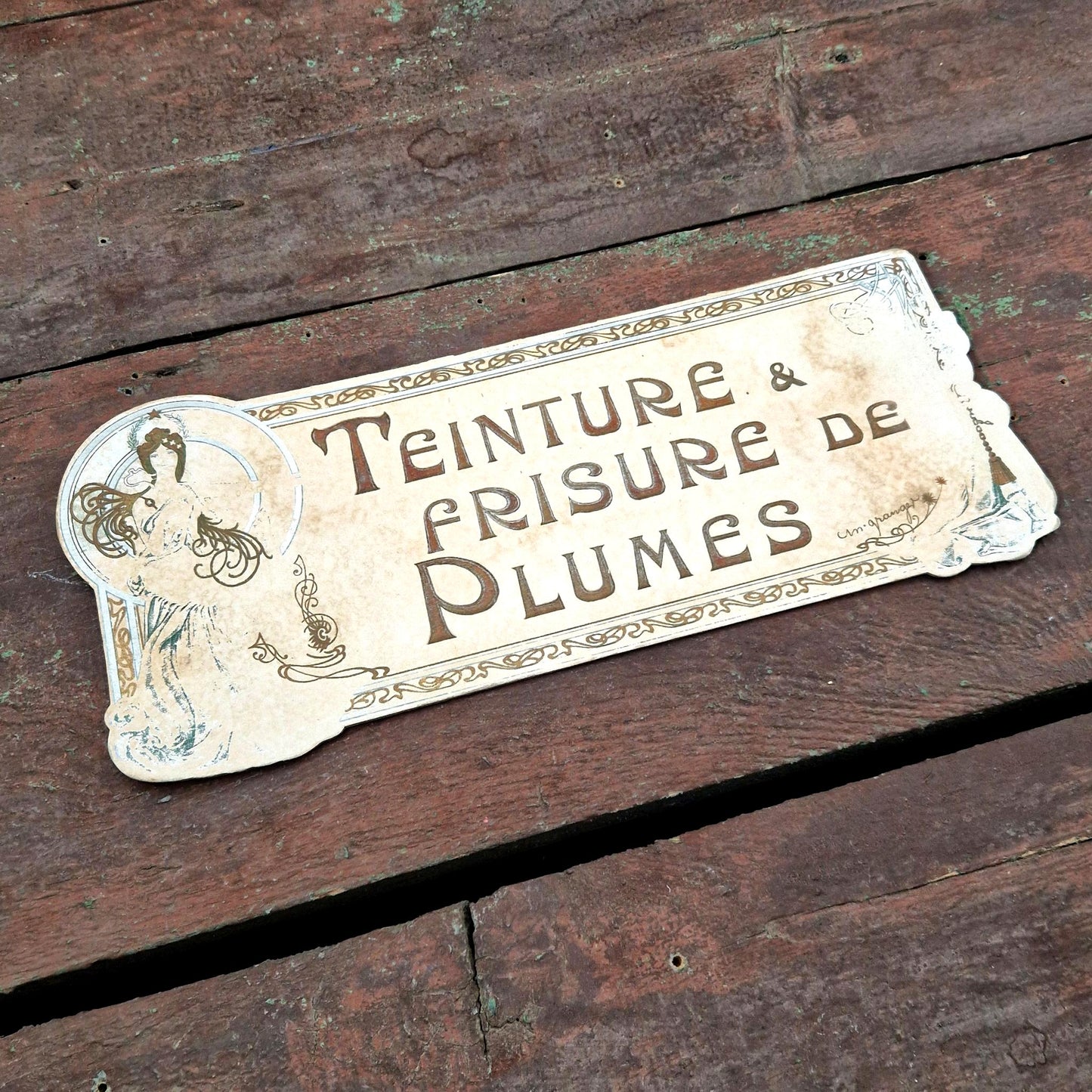 antique advertising card plumes art nouveau