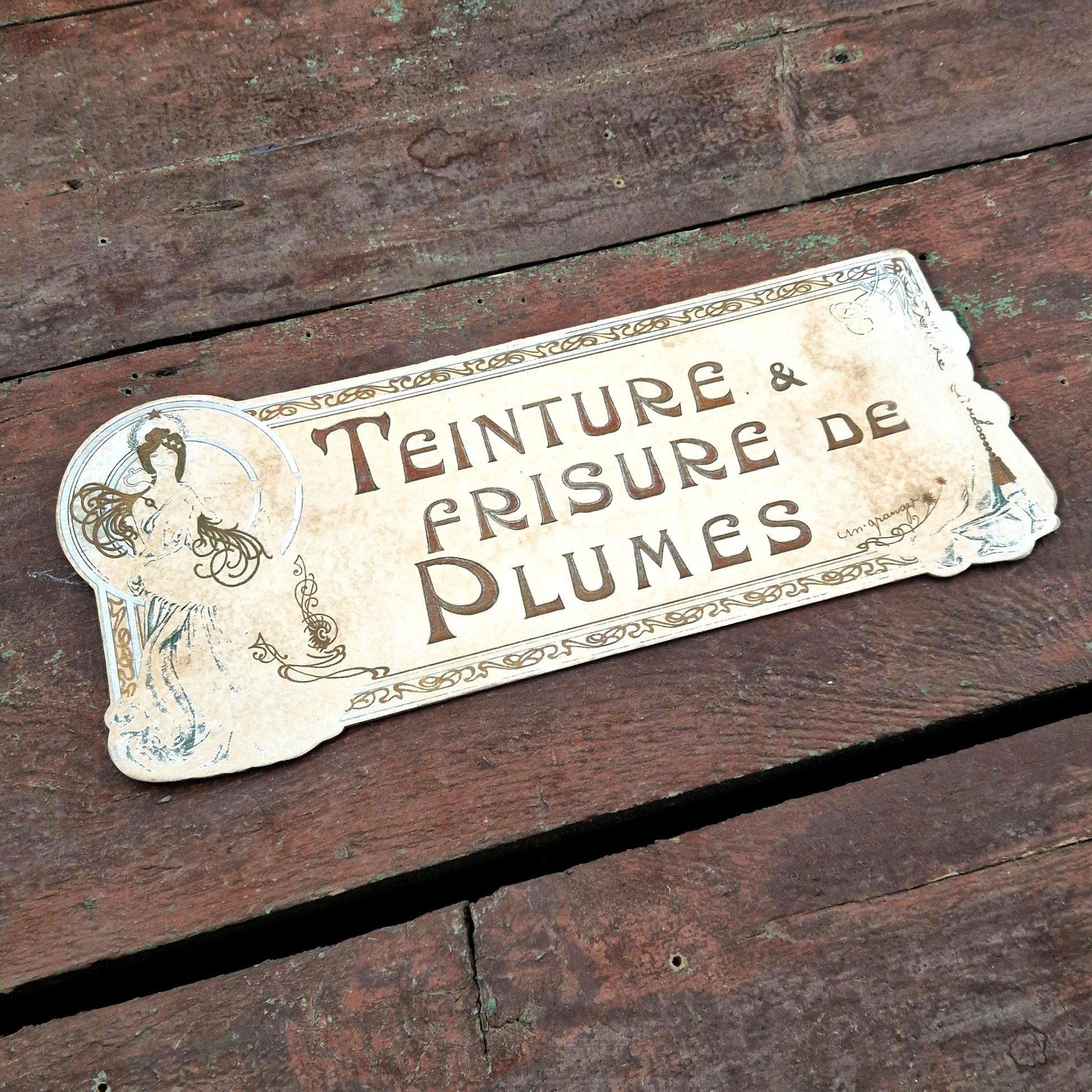 antique advertising card plumes art nouveau
