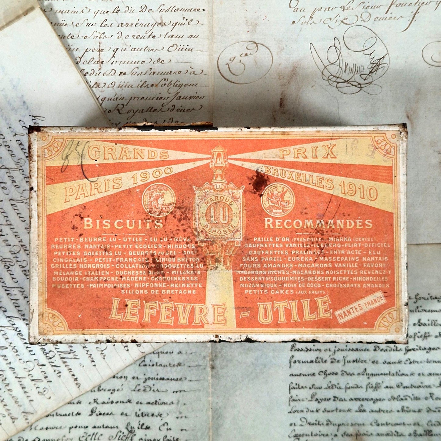 antique biscuit tin lefevre utile boudoir