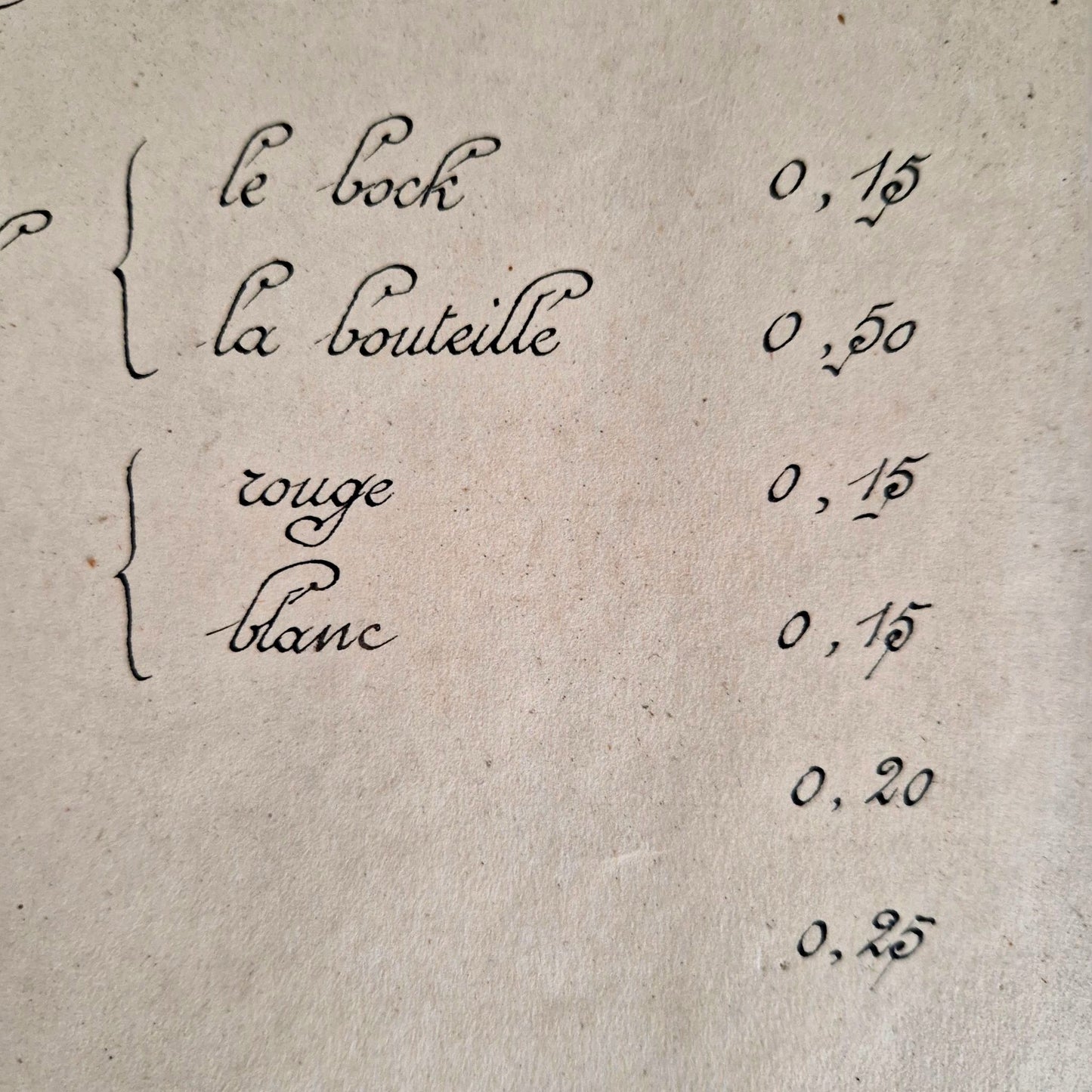 antique bistro price list france