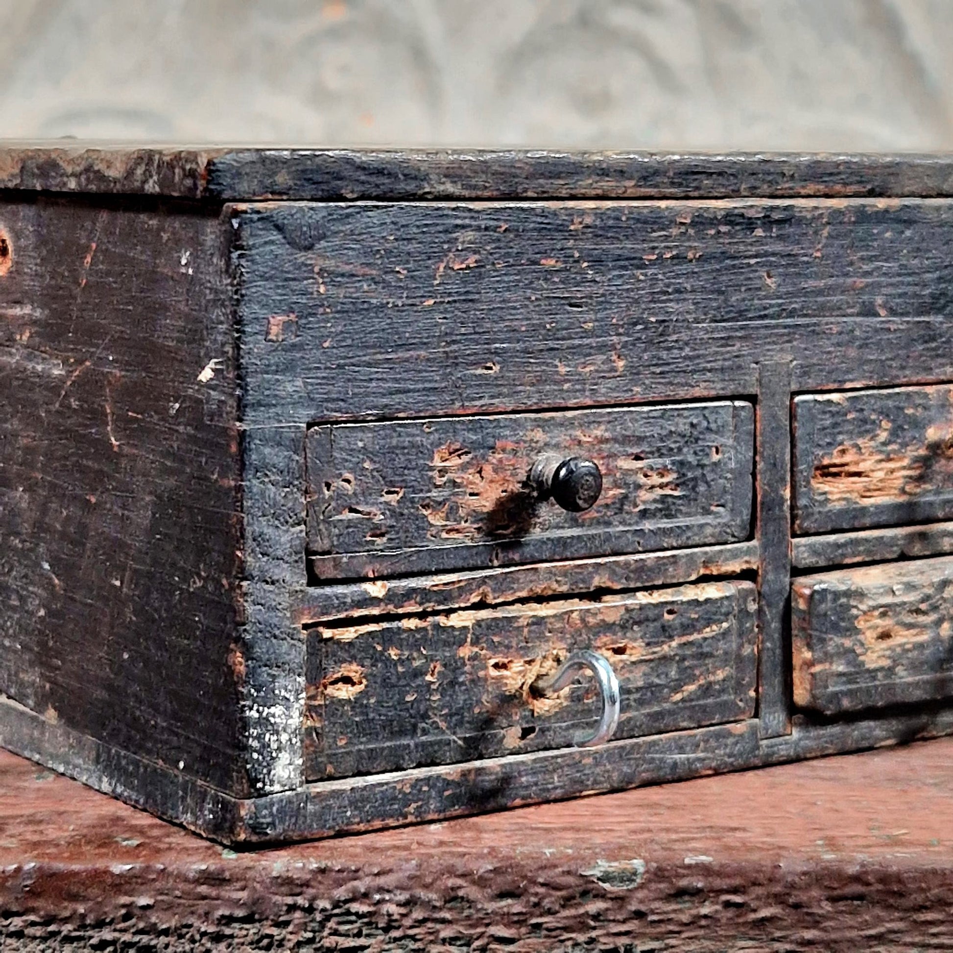 antique black wood box with compartments