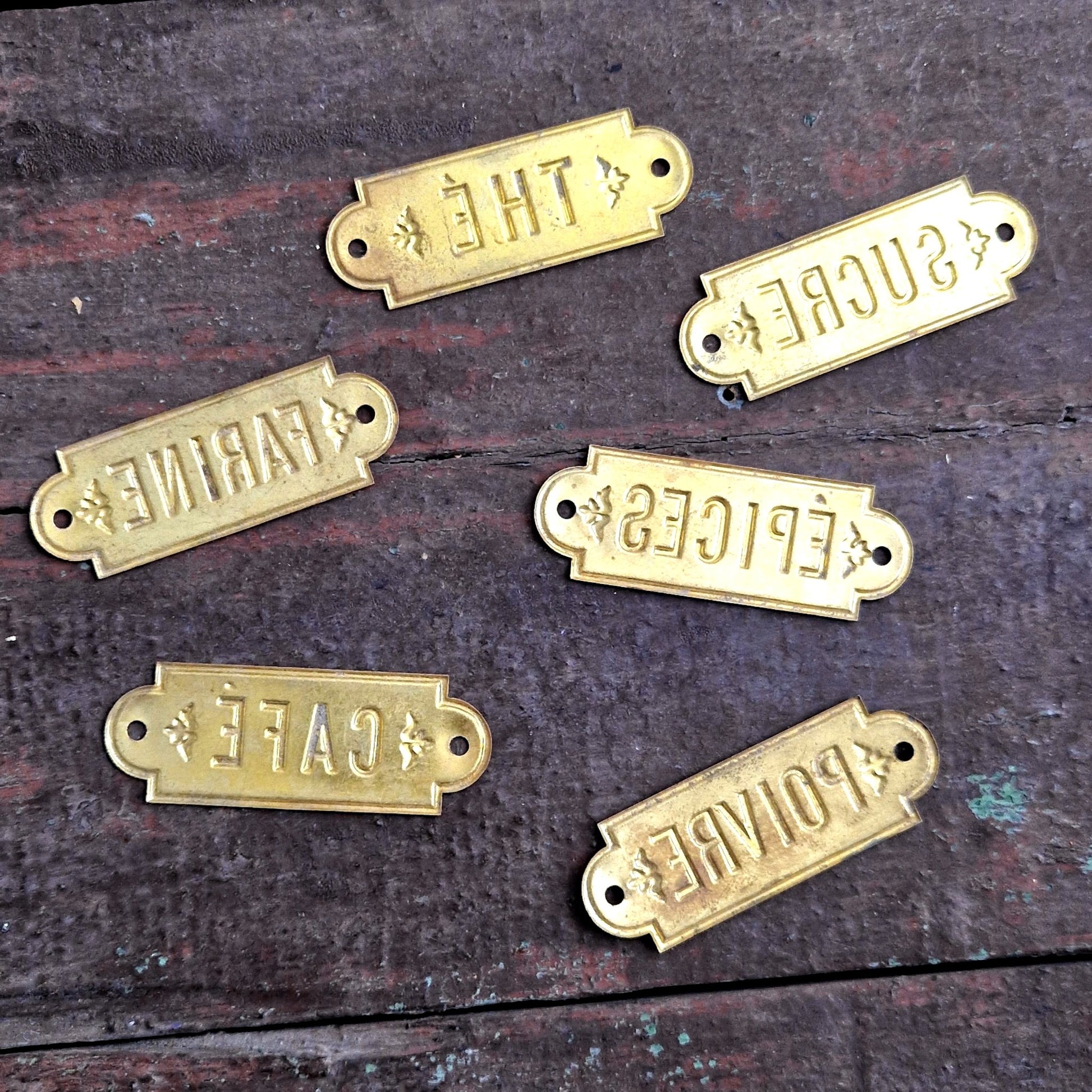 antique brass kitchen labels