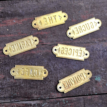 antique brass kitchen labels