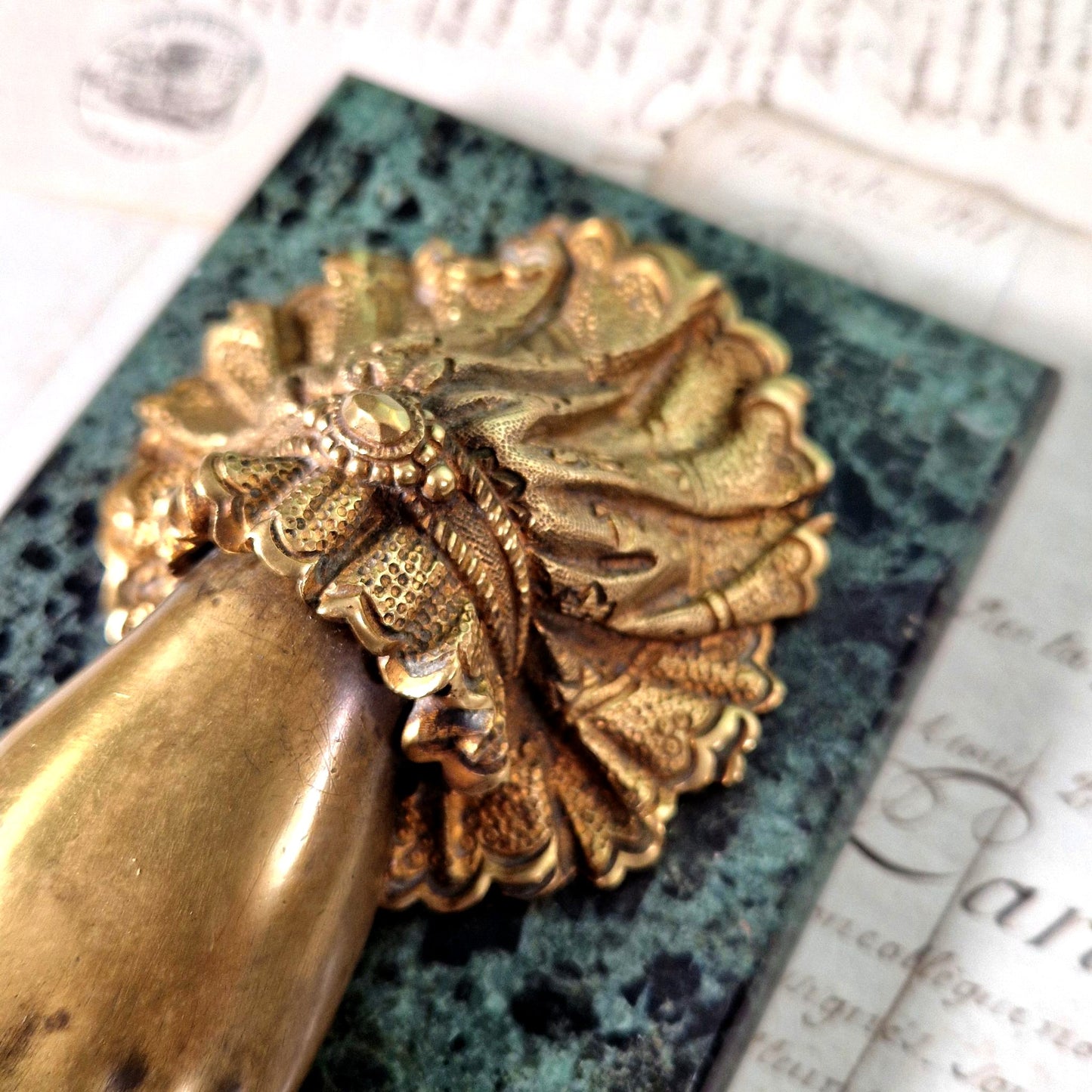 antique bronze hand paperweight