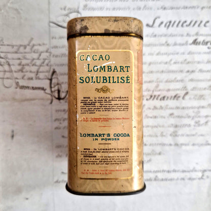 antique cacao lombart tin box