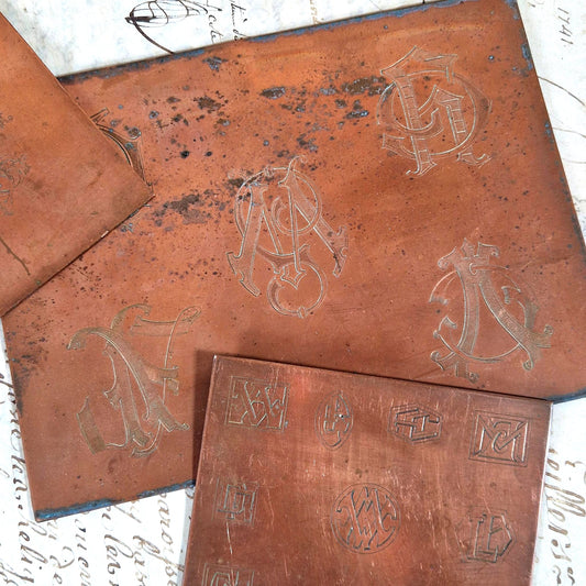 antique copper engraver monogram model plates