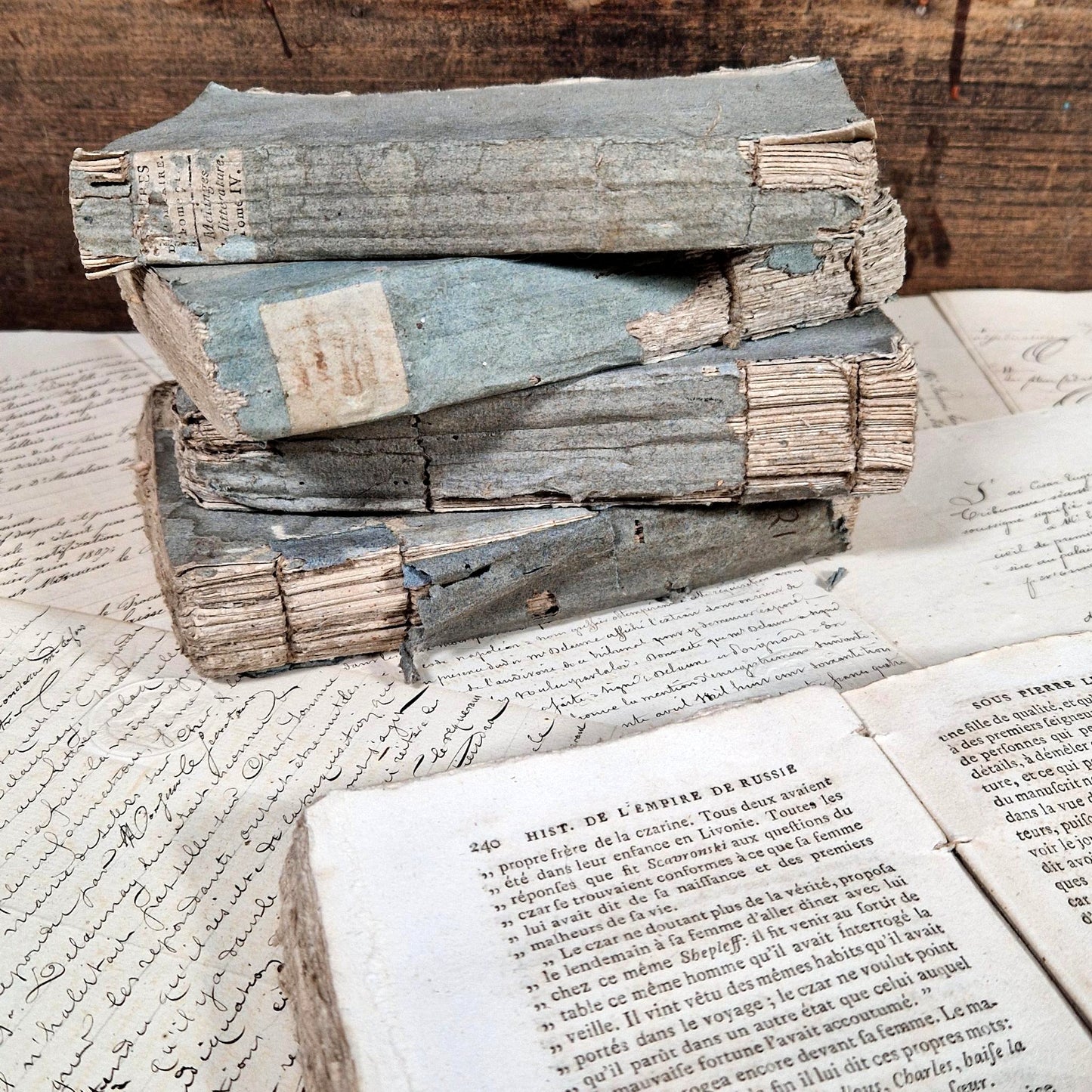 antique french books blue paper